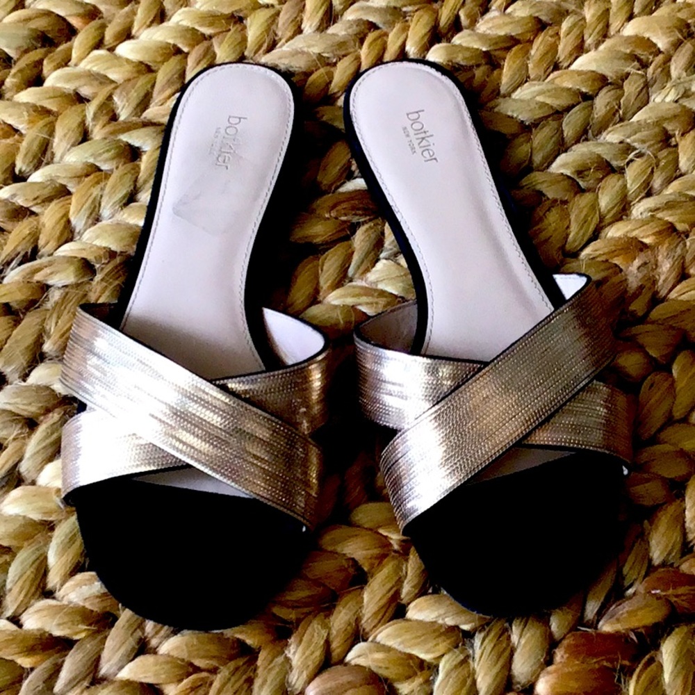 Botkier Millie Gold Cross Strap Slide Sandals